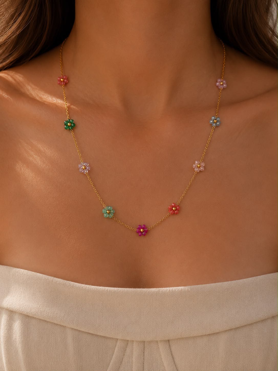 Collier Fleurs Multicolores